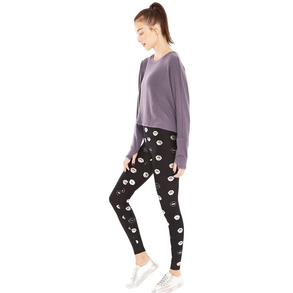 Terez Womens Foil Printed Leggings Black Silver Vampire Lips Style 2225‎ Small